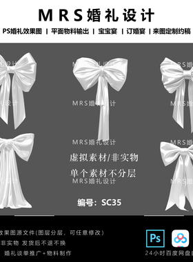 MRS婚礼大型白色蝴蝶结设计素材SC35小众布幔效果图ps分层