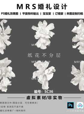 白色手绘纸花素材SC36纸雕褶皱纸婚礼大型纸花道具PS素材
