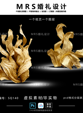 婚礼大型金色纸花纸艺设计SQ140 婚礼纸花效果图素材【MRS】