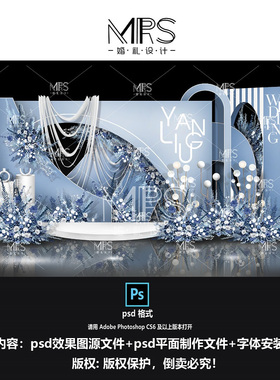 MRS蓝色婚礼效果图1112小预算秀场风婚礼设计迎宾舞台背景