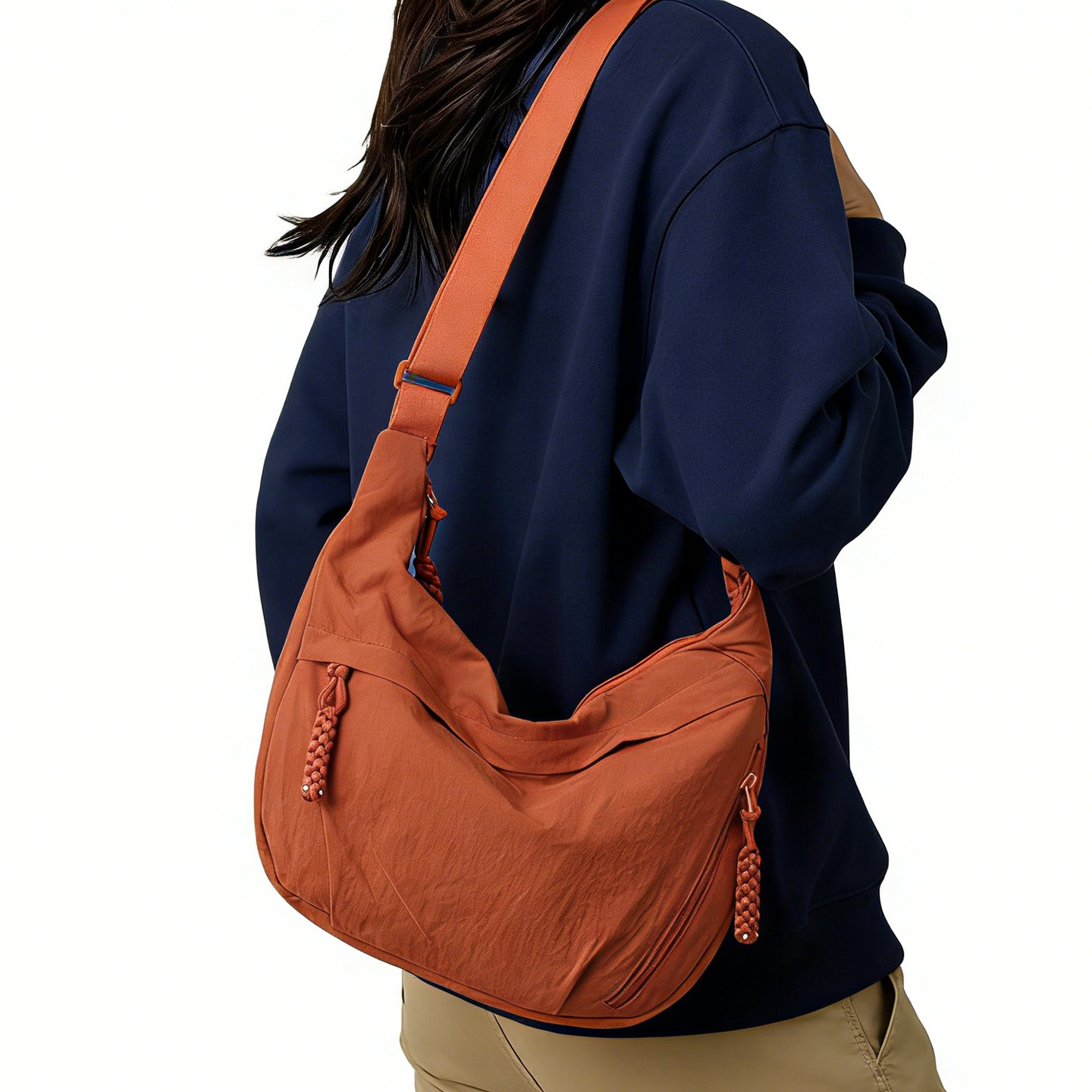 简约休闲轻便饺子包单肩包日系百搭斜挎包包女大学生上课通勤背包