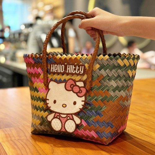 可爱少女编织包菜篮子复古藤编手提包草编包纯手工竹编包沙滩包