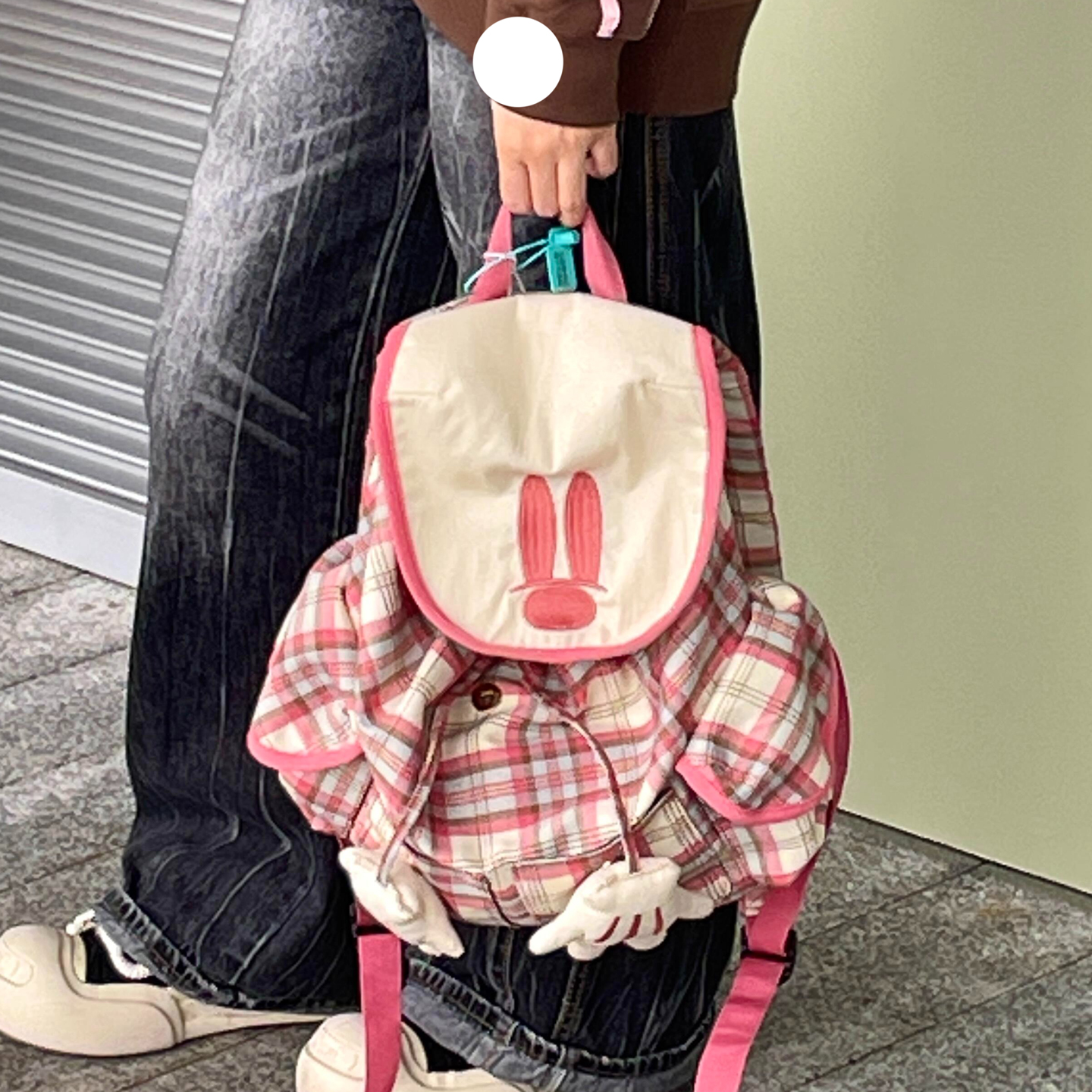 可爱甜美卡通玩偶双肩包粉白格子小众设计少女包包学生背包礼物