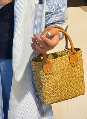 包包女新款复古藤编手提包纯手工草编包竹编托特包复古菜篮沙滩包