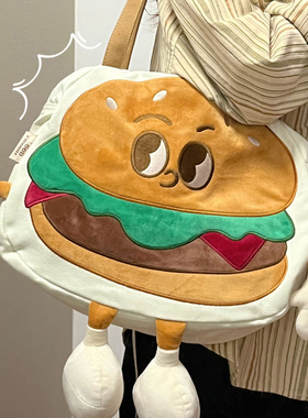 卡通汉堡包大容量帆布单肩包小众单肩包送女友可爱多多系列包包