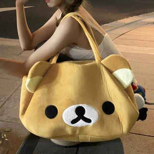可爱轻松熊大容量手提拎挎包收纳卡通小熊托特包女生学生双肩包