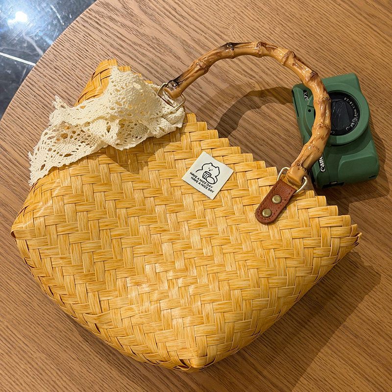 大容量仿藤草编包手工编织包藤编手提竹编野餐女包伴手礼菜篮子包图片
