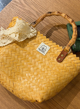大容量仿藤草编包手工编织包藤编手提竹编野餐女包伴手礼菜篮子包