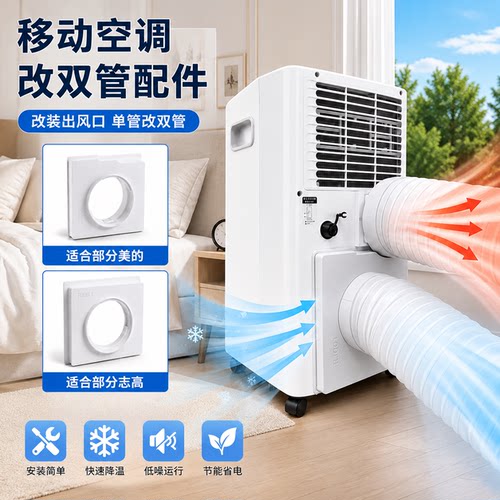 适用美的移动空调进风口改双管配件移动空调方转圆进风口配件