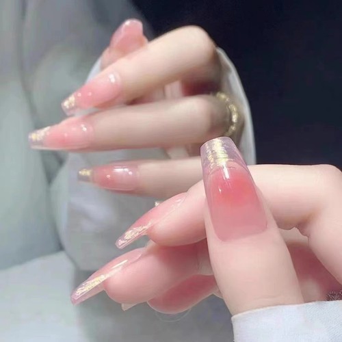 手工穿戴甲法式褶皱极光粉黄光魔镜粉冰透色腮红美甲油胶显白流行