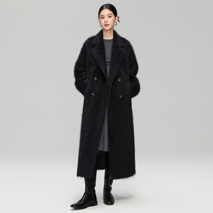 CHIIYEAR池也 安哥拉兔绒长毛黑色大衣女时髦慵懒长款外套25冬新