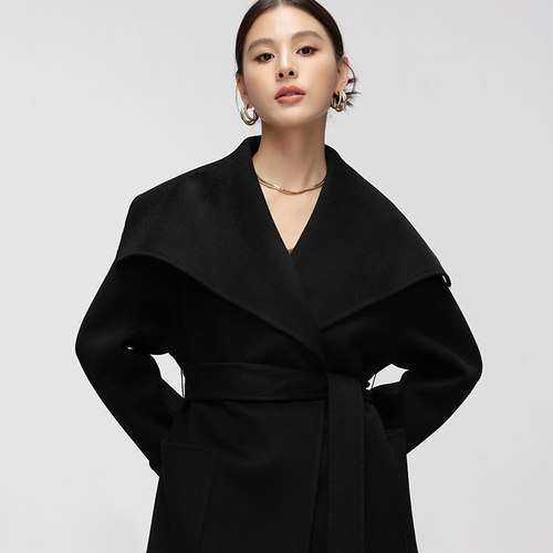 黑色长款时尚简约双面羊毛大衣女