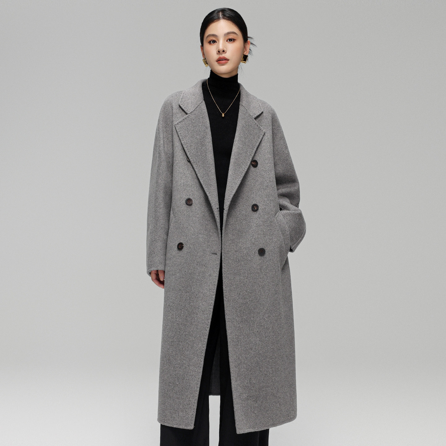 经典M家灰色双面羊绒羊毛大衣