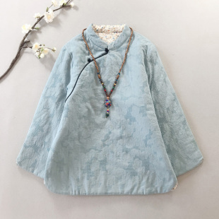 复古中国风棉麻提花立领斜襟盘扣棉服女冬加厚夹棉亚麻禅茶服棉衣