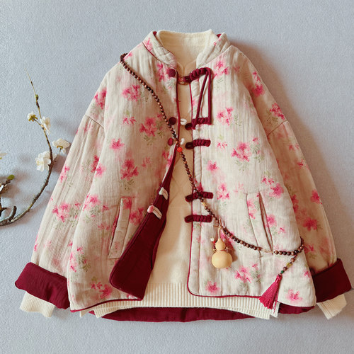 夹棉加厚新中式双面穿盘扣棉袄女