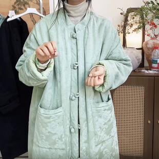 【云梦】立领棉花棉服新中式复古中长款提花宽松加厚保暖女装棉服