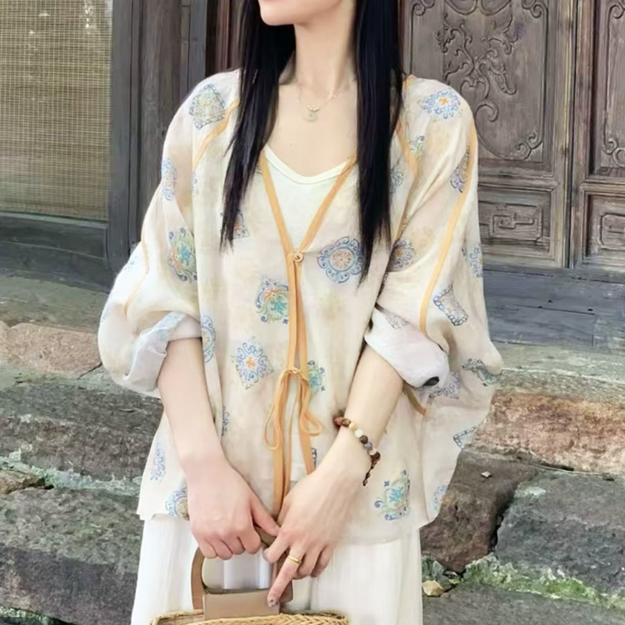 清仓[夏日晚风]100%纯苎麻夏季凉感气质开衫度假防晒国风百搭上衣