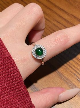 轻奢高档！天然翡翠阳绿蛋面戒指