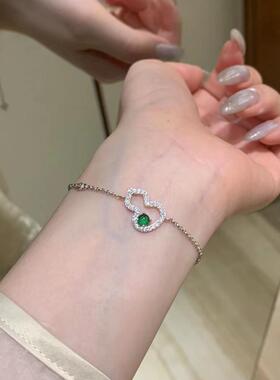 满钻福禄！925银翡翠葫芦手链