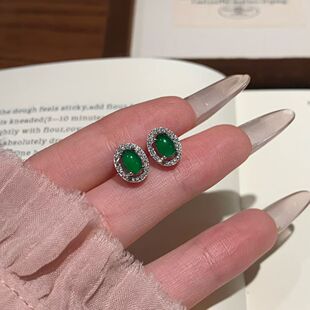 「水滴翡翠耳钉」天然A货翡翠耳钉女款s925纯银轻奢小众精致送礼