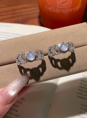 蓝月少女！天然月光石纯银戒指