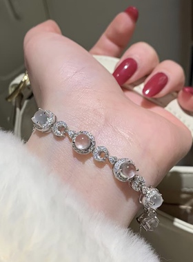 冰月轮！天然水沫玉纯银手链轻奢