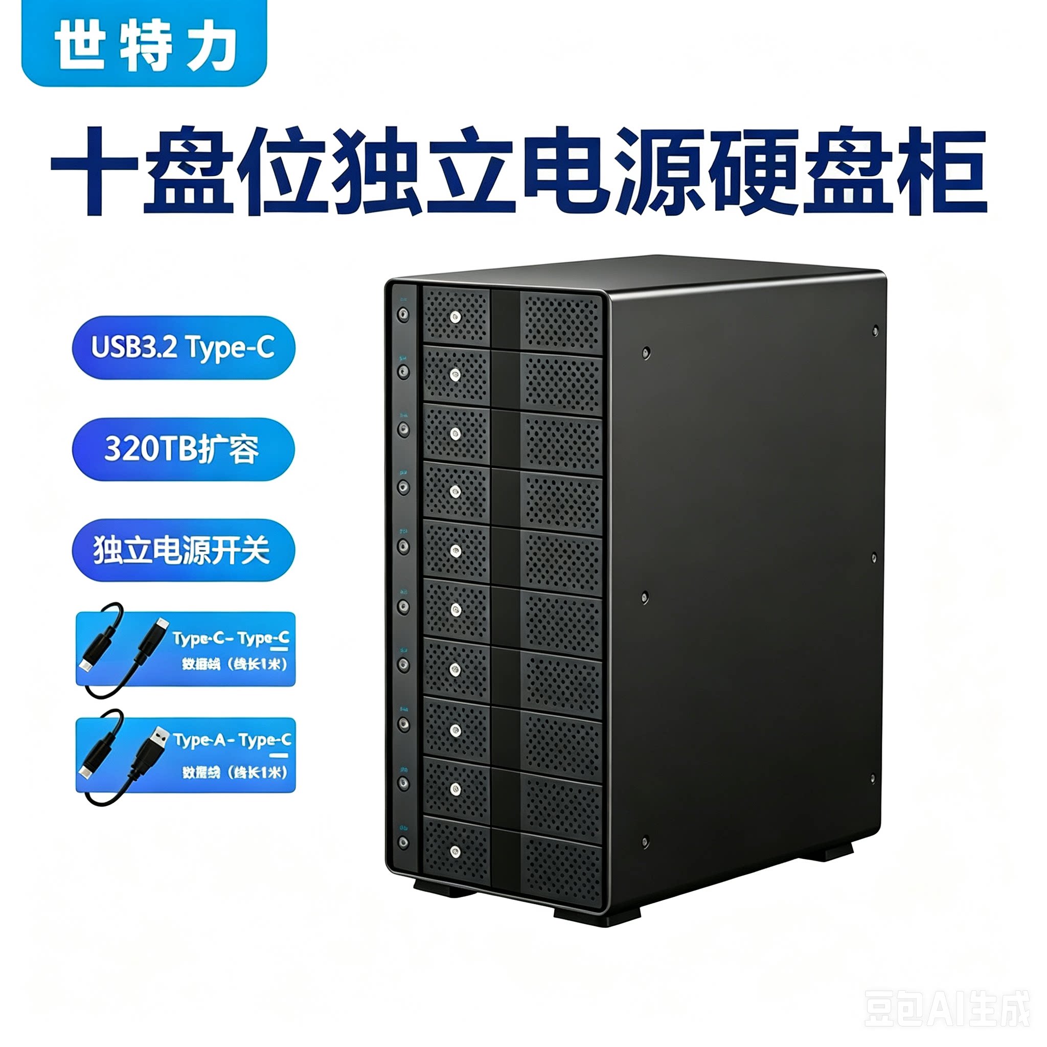 世特力裸族CC1035U32CIS高速10盘位USB3.2外置移动硬盘盒独立开关