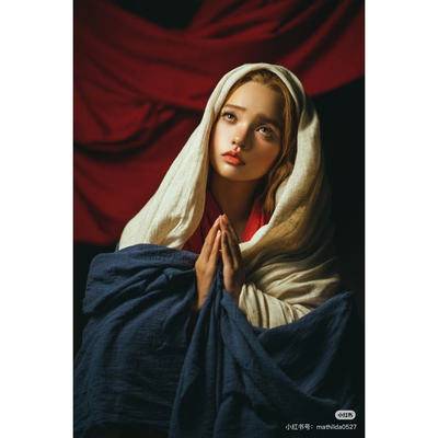 cos世界名画安格尔圣母祈祷儿童成人摄影艺术照巡演活动衣服套装