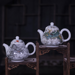 陶瓷小茶壶单壶小号功夫泡茶居家小容量景德镇带球孔龙壶珐琅彩瓷