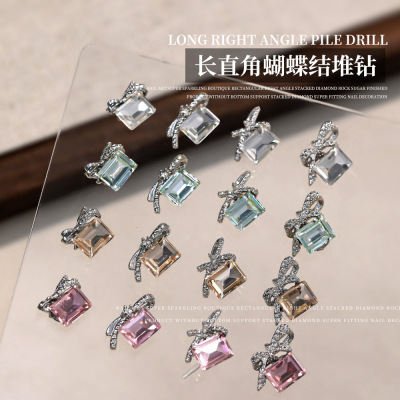 美甲饰品堆钻网红新款透白色长直角侧边蝴蝶结堆钻成品手工指甲