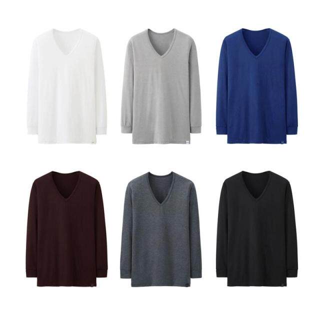 JAPANESE SINGLE MENS T V NECK THIN HEATING SILK MENS LONG SLEEVE BASE SHIRT HEATING FIBER THIN UNDERWEAR