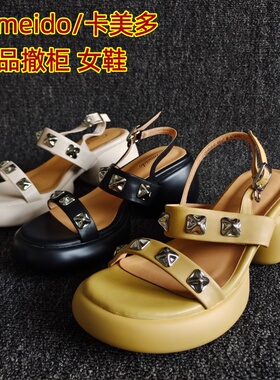 Cameido/卡美多品牌断码新款真皮女鞋粗跟厚底潮酷扣带凉鞋欧美风