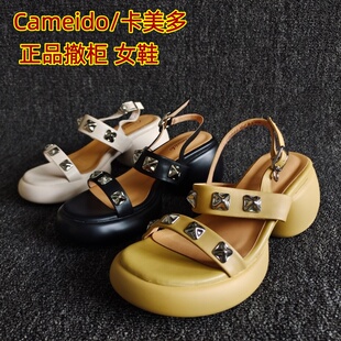 Cameido/卡美多品牌断码新款真皮女鞋粗跟厚底潮酷扣带凉鞋欧美风