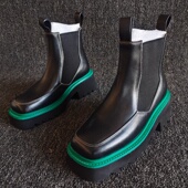 真皮女靴厚底方头牛皮切尔西靴欧美短筒增高36码 商场撤柜断码 新款