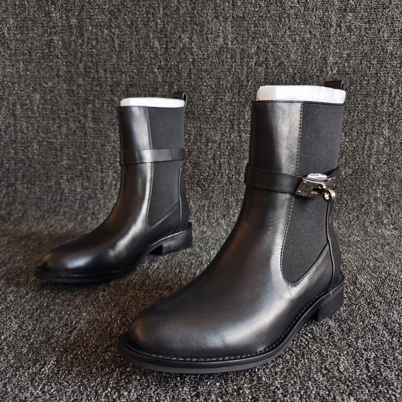 正品撤柜牛皮切尔西气质单靴潮款