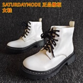 SATURDAYMODE品牌断码 瑕疵女靴系带平底马丁靴白色防滑英伦风37码