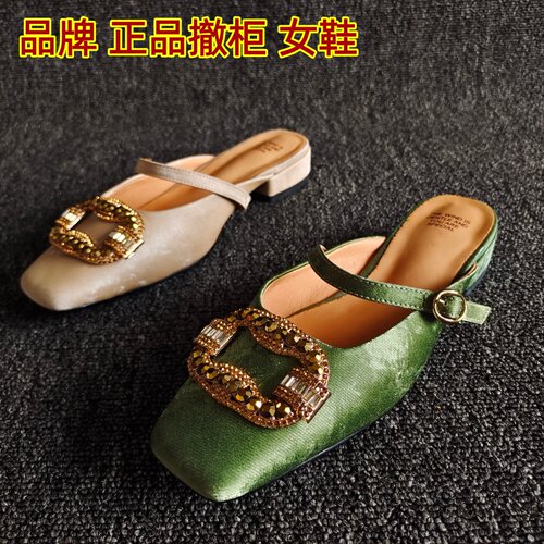 专柜正品牛皮包头穆勒鞋低跟韩版