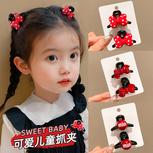 红色波点蝴蝶结发夹女公主头可爱小抓夹发量少儿童刘海碎发夹发饰