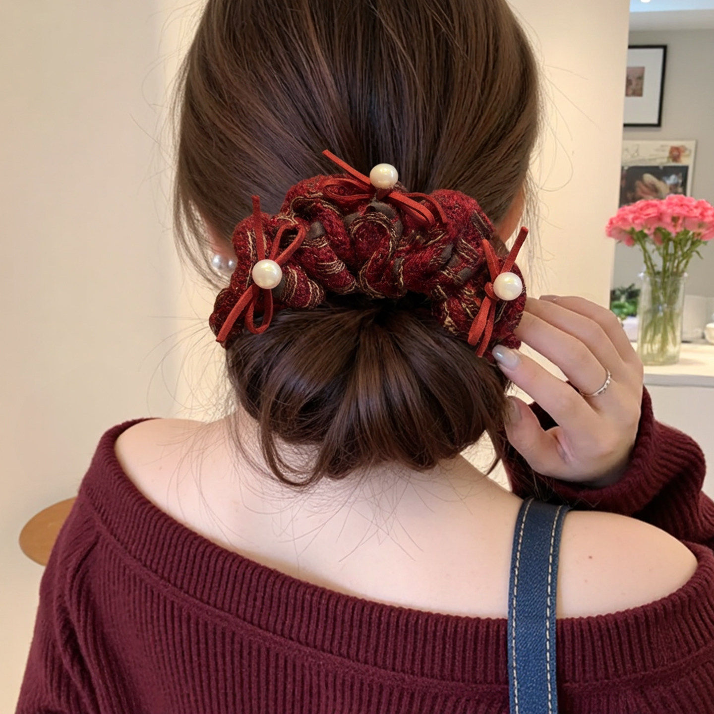 法式珠光丝绒珍珠大肠发圈头绳女头花皮筋本命年新年红色马尾发绳,饰品/流行首饰/时尚饰品新,发饰,淘宝优惠券,粉丝福利购,淘宝优惠卷