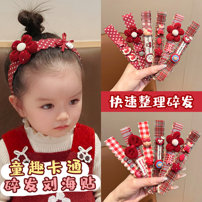 KT猫碎发刘海贴儿童新年头饰前额魔术贴发箍女童发带不伤发头饰