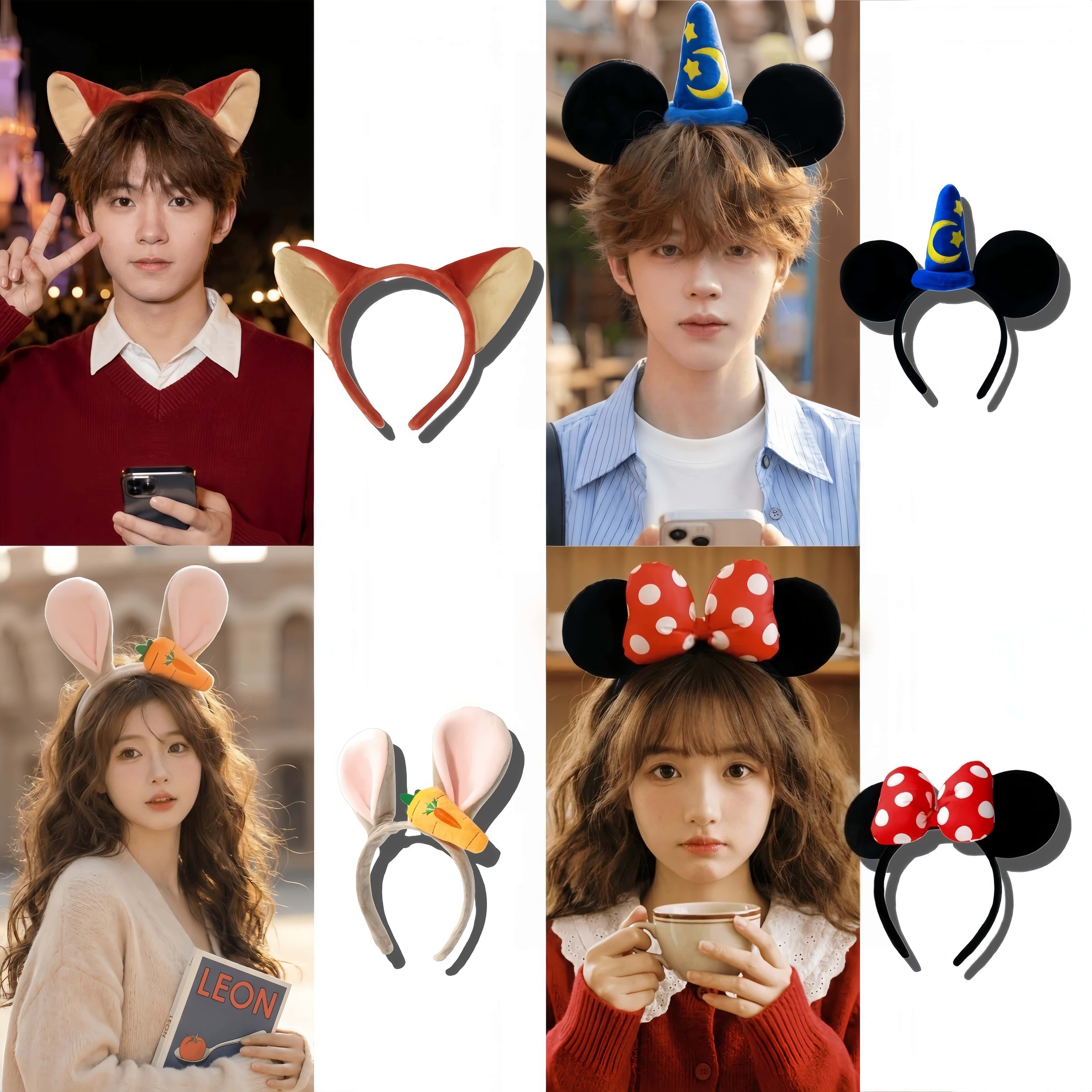 迪士尼头饰女孩氛围感游乐园打卡拍照装备米奇耳朵雪莉玫毛绒发箍