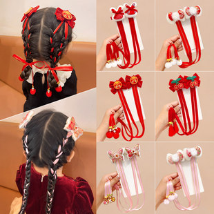 儿童发夹蝴蝶流苏编发链发卡新年发饰女童马尾编发夹女孩过年头饰