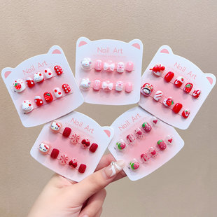 2026新款卡通儿童指甲贴新年可爱宝宝立体美甲贴短款显白不伤甲可拆卸小女孩穿戴甲贴片女童软甲片装饰品玩具