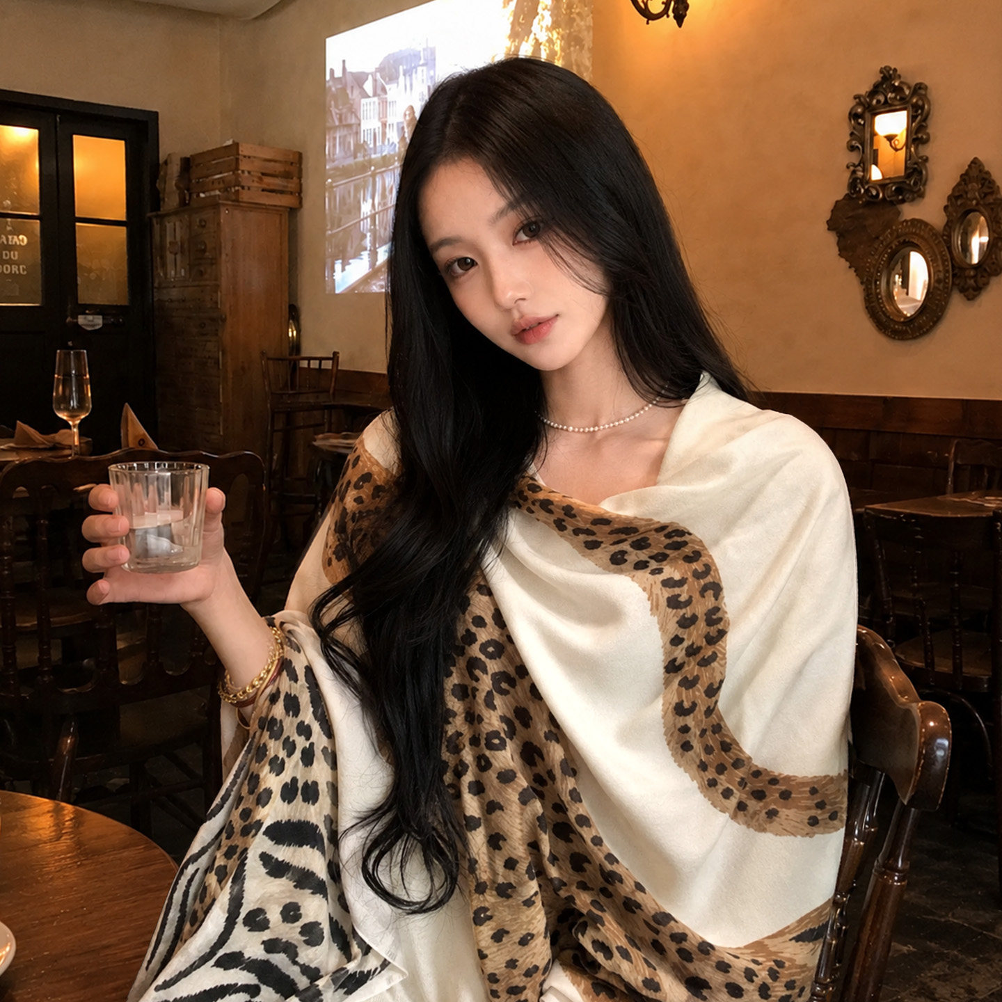 节日放假出游披肩女秋冬大衣搭配围巾高级感保暖围脖复古外搭配饰