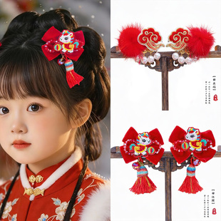 儿童新年发夹女童红色古风头饰宝宝中国风新中式流苏发饰过年发卡