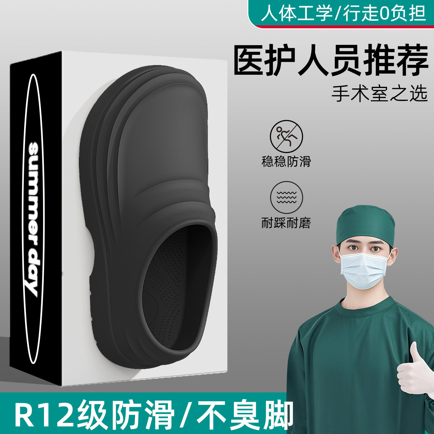 厨师专用防水防油包跟拖鞋男士2026夏季新款防滑一脚蹬医护凉拖鞋