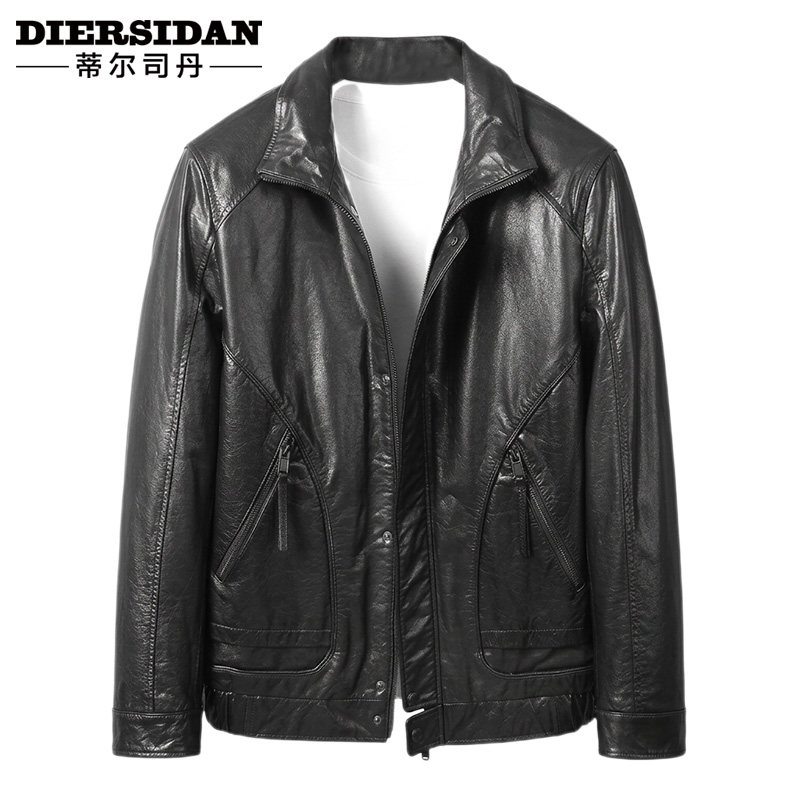 真皮皮衣男短款翻领油蜡牛皮机车风黑色拉链皮夹克春秋款休闲外套