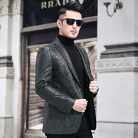 Bộ đồ da nam in da cừu Phiên bản Hàn Quốc của bộ đồ da đẹp trai mỏng Áo khoác da mỏng phần da - Quần áo lông thú áo khoác bomber nam