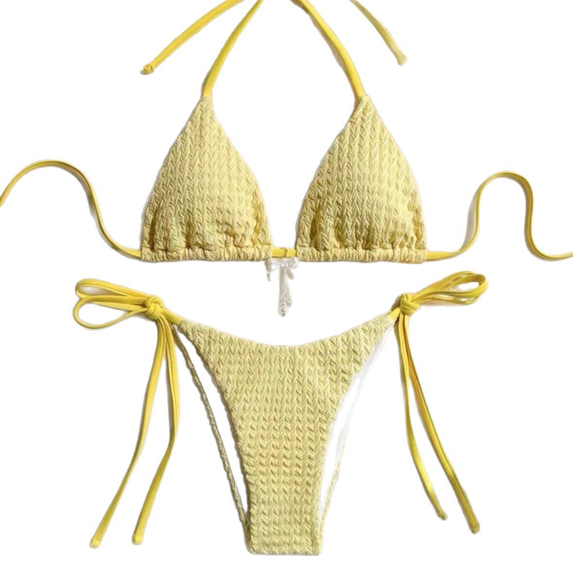 2025欧美跨境新款泳衣女性感露背绑带纯色比基尼bikini外贸专供