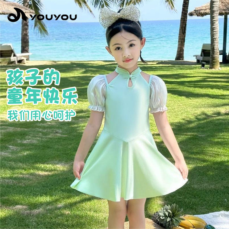 儿童泳衣女童连体蕾丝公主风2024新款夏女孩可爱游泳衣中大童泳装